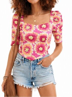 FREE PEOPLE Give Me More Boho Floral Crop Top - Bishop Sleeve - Size Medium- NWT